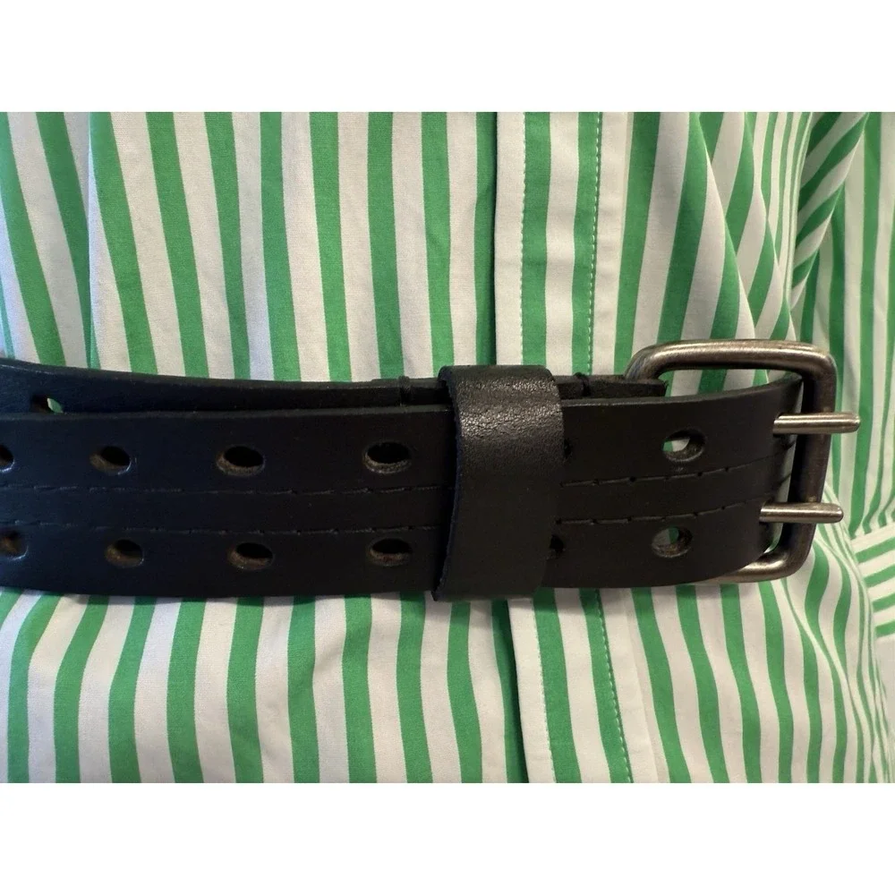 Black Tactical Double Perforated Leather Belt ‎ Sz 44/110 Made In Guatemala.